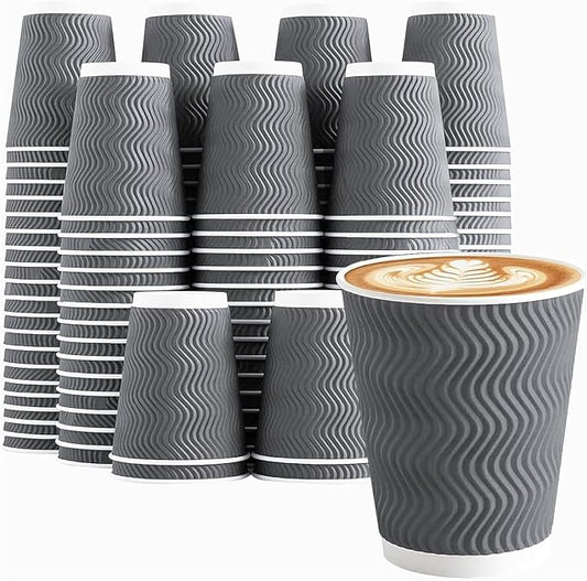 Clawsoff 120 Pack 10 oz Coffee Cups Disposable Insulated Paper Cup Gray | Premium Sturdy Ripple Wall, Ideal For Hot Beverage or Cold Drinks , Office, Home, Cafe, Party, Travel Daily Use by BuyNow