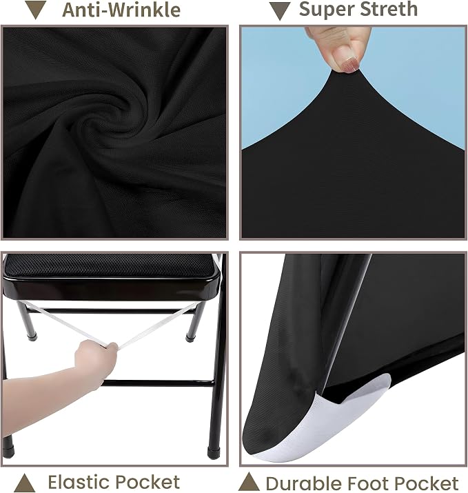 Black Folding Chair Covers 1PCS Spandex Stretch Slipcovers | Universal Fitted Chair Cover Protector,Stretch Chair Covers for Wedding,Party, Banquet, Holidays, Celebration - Image 4