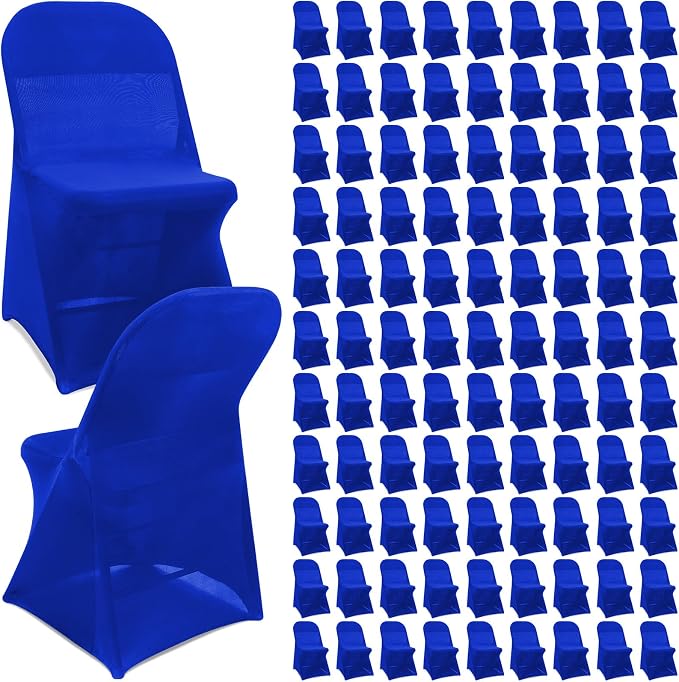 Newwiee 100 Pcs Spandex Chair Covers Bulk - Stretch Folding Flat Front Fitted Universal Chair Protector Pack Removable Washable for Wedding Party Dining Banquet Event (Blue) by Newwiee