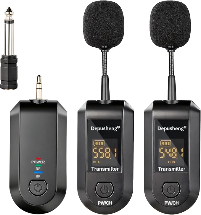 Depusheng 2.4G Wireless Microphone Headset,Lavalier and Handheld Mic 160ft Range,with 1/8''&1/4'' Plug for PA System,Voice Amplifier (lavalier Microphone)