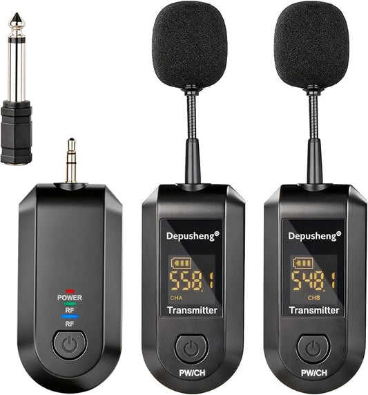 Depusheng 2.4G Wireless Microphone Headset,Lavalier and Handheld Mic 160ft Range,with 1/8''&1/4'' Plug for PA System,Voice Amplifier (lavalier Microphone)