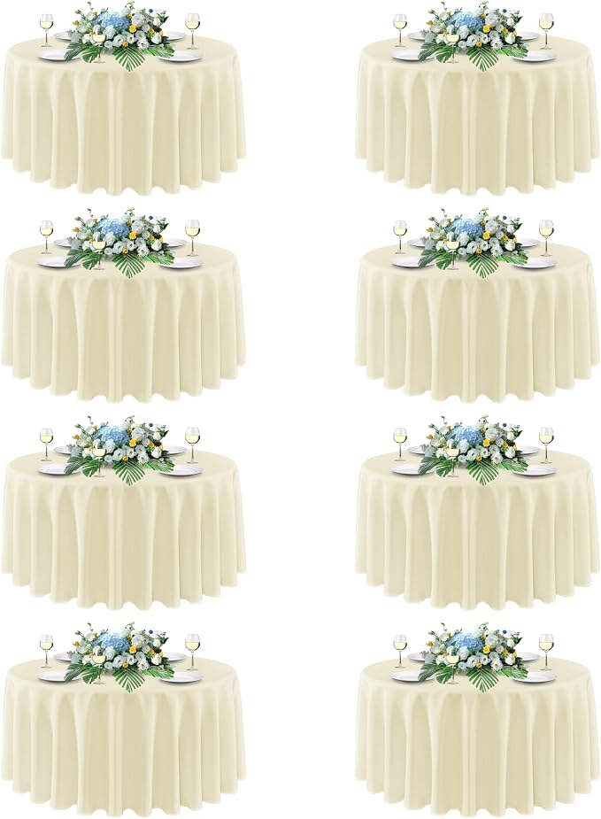 sancua Beige Round Tablecloth 90 Inch Fit 30-72 Inch Tables, 8 Pack | Circle Polyester Fabric Table cloth for Wedding Party Reception Banquet Birthday, Washable Formal Covers by sancua