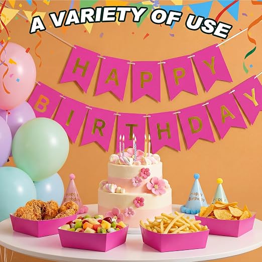 Uiifan 50 Pcs 5 lb Extra Large Paper Food Trays Disposable Food Boat Nacho Plate Serving Snack Trays Grease Resistant Self-assembly for Back to School Party Birthday Wedding Supply (Hot Pink) - Image 6