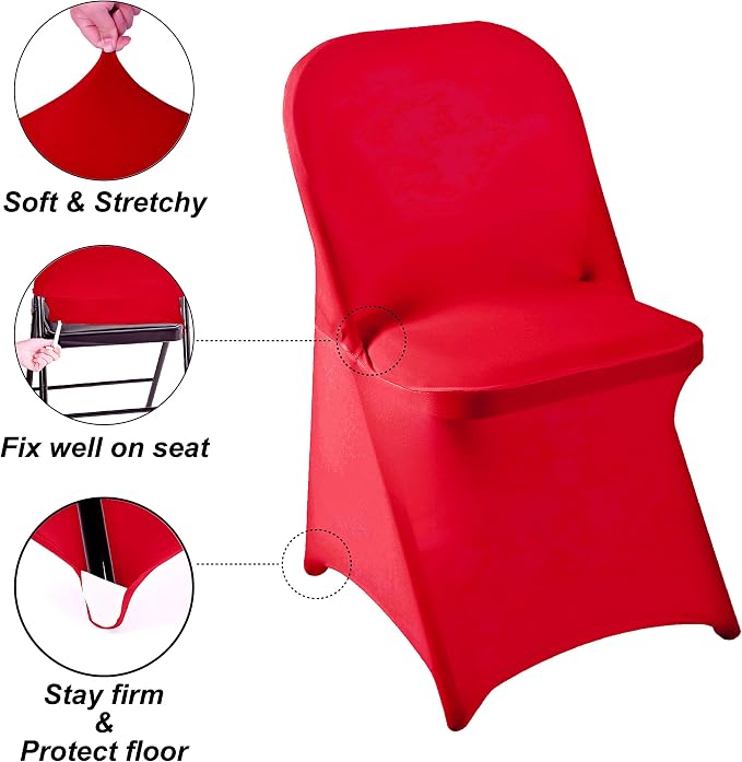 Folding Chair Covers for Party - 12pcs, Red Universal Spandex Fitted Chair Covers for Wedding, Banquet, Conference - Image 3