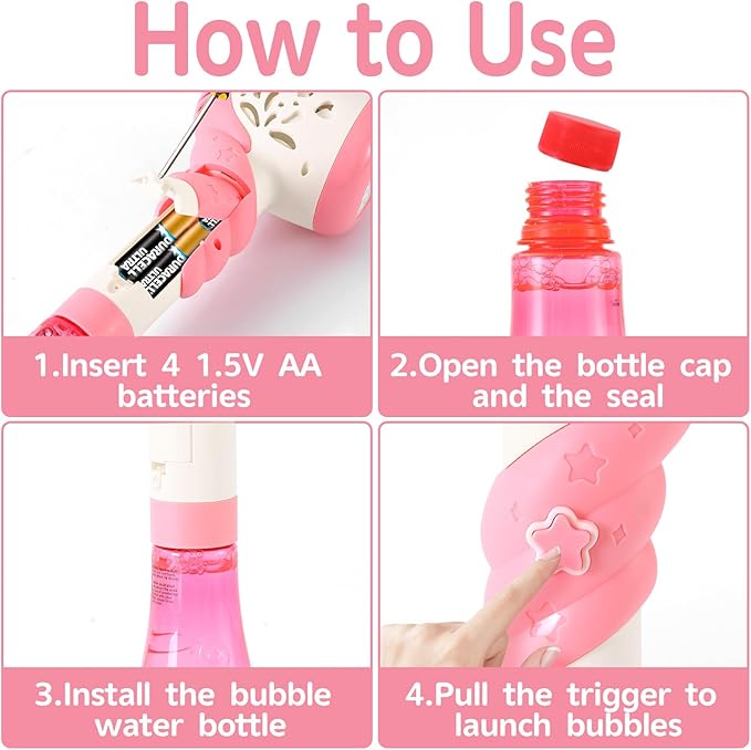 Unicorn Bubble Machine Wand Gifts for Kids Toddlers Age 1 2 3 4 5 6 7 8 Years Old Birthday Party Unique Cute Baby Outdoor Outside Summer Toy Easter Day Game for Little Girl Boy Include Solution Pink