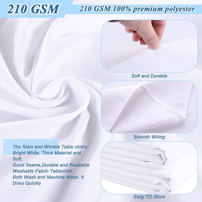 Kesfey 120 Inchs White Round Table Cloths 2 Packs Wrinkle Resistant Polyester Tablecloth Washable Banquet Tablecovers splashproof High Density Table Covers Fabric Tablecloths for Wedding Birthday - Image 3