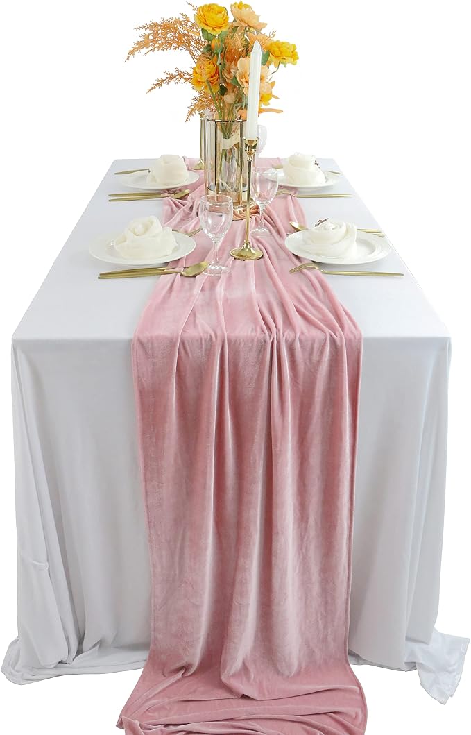 Velvet Table Runner, 10ft Luxurious Wedding Reception Decorations Soft Velvet Fabric Table Linen Overlay for Party (20 x 120 inch, Dusty Rose) by BTFHOME
