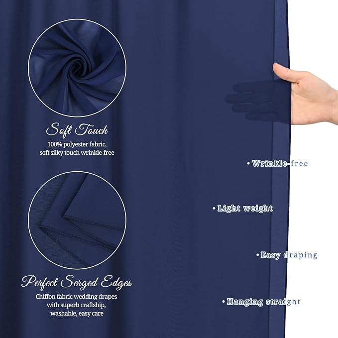 Showgeous Wedding Arch Draping Fabric Navy Blue Chiffon Fabric Drapes - Image 3