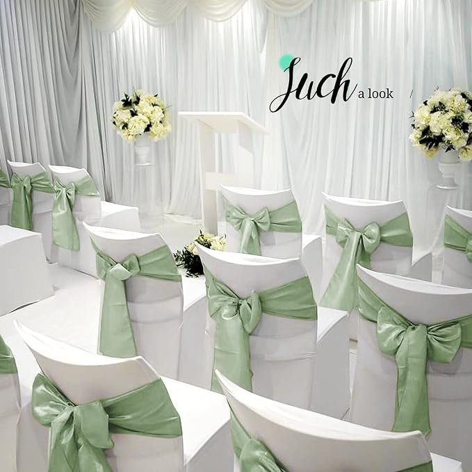 Pesonlook 50 Pcs Sage Green Satin Chair Sashes Ties, 7×108inch | Satin Chair Sashes Bows Chair Cover Back Tie Supplies for Wedding Reception Events Banquets Party, Hotel Event, Chairs Decor - Image 5