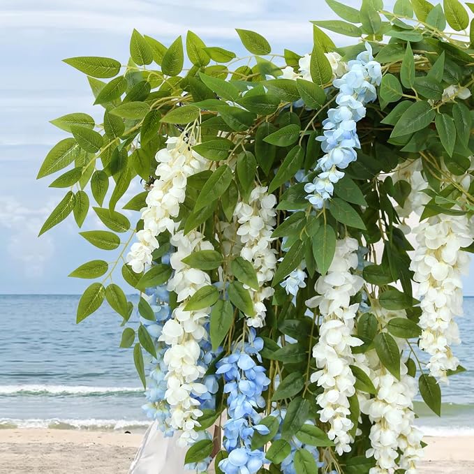 4 Pcs Two-Tone Flower Vine Artificial Wisteria Garland Silk Faux Hanging | blue-white Suitable for Home Hotel Stairs Wedding Arch Party Indoor Outdoor Decoration - Image 5