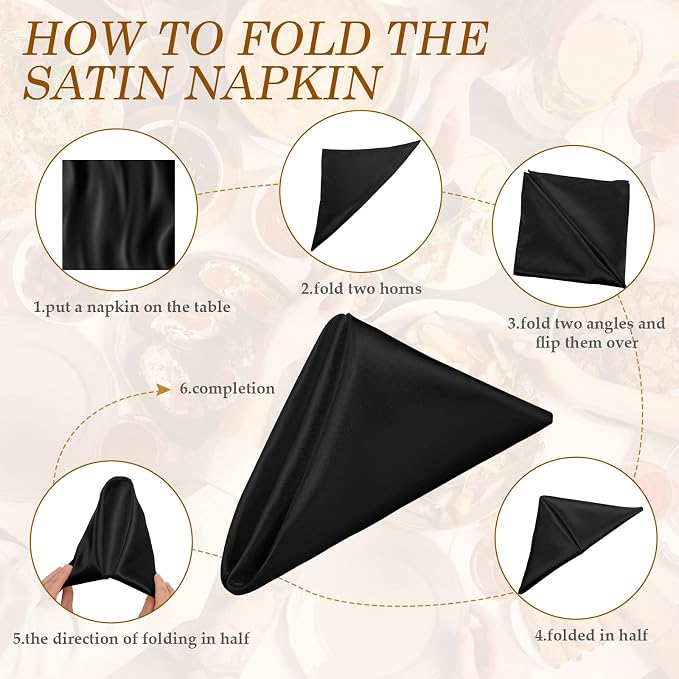 150 Pcs Satin Napkin Bulk 17 x 17 Inch Square Silk Table Napkin Soft Dinner Napkins Decor Elegant Satin Weddings Party Napkin for Wedding Parties Banquet Restaurant Decoration Supplies (Black) - Image 3