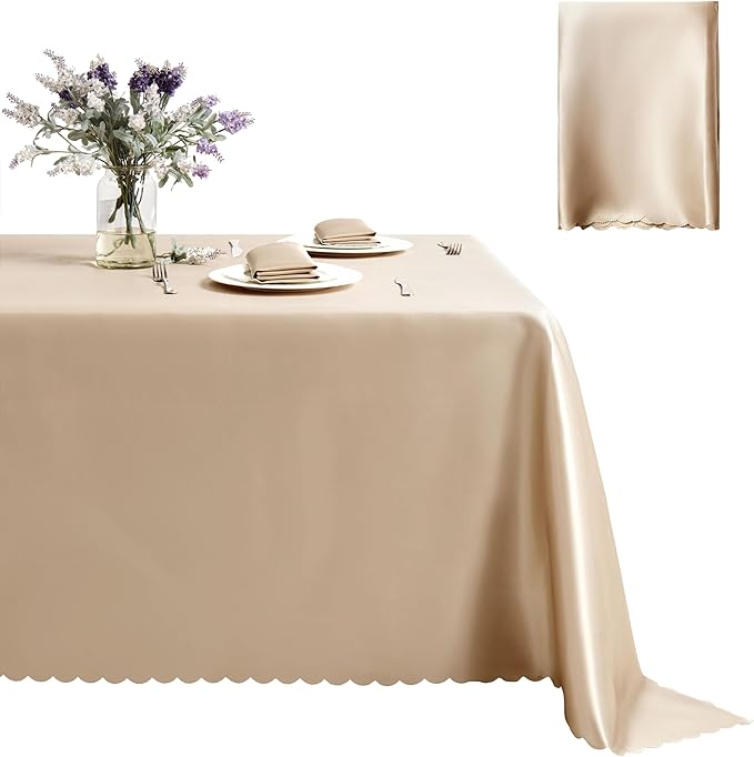 1 Pack Rectangle Satin Tablecloth 60 x 84 Inches Table Cover, Bright Overlay Table Cloth Silky Smooth Fabric Tablecloth Table Decor for Wedding Banquet Table Decoration, Taupe