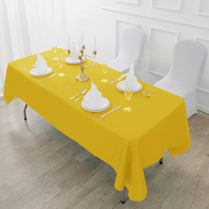 Fokitut 2 Pack Waterproof Rectangle Tablecloth, 90x132 Inch,Stain Resistant and Wrinkle Polyester Table Cloth, Fabric Table Cover for Kitchen Dining, Wedding, Party, Holiday Dinner-Yellow - Image 5