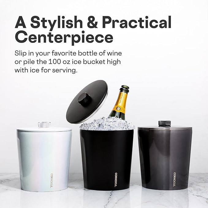 Corkcicle Insulated Ice Bucket with Lid - Stainless Steel - Summer Gift - 100 oz - Ceramic Slate