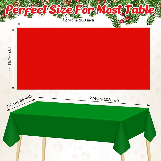 Patelai 12 Pcs Christmas Disposable Plastic Tablecloth for Rectangle Tables 54 x 108 Inch Waterproof Table Cover for Christmas Parties and Decorations (Gold,Red,Dark Green) - Image 2