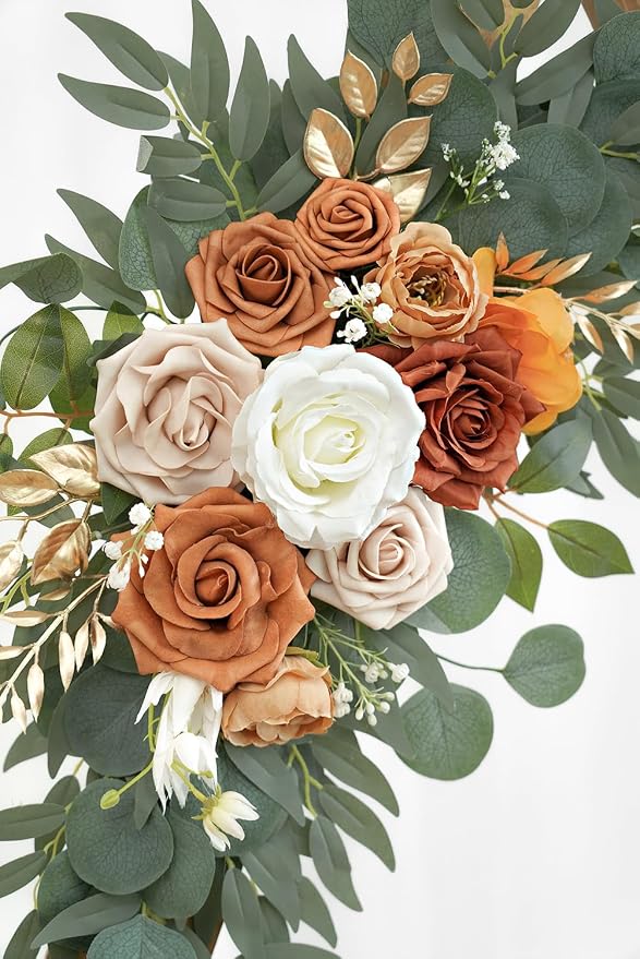 Olalaka Artificial Flower Swag Set of 2 for Wedding Welcome Signs Floral Decorations, Burnt Orange Wedding Arch Flowers for Wedding Ceremony - Image 8