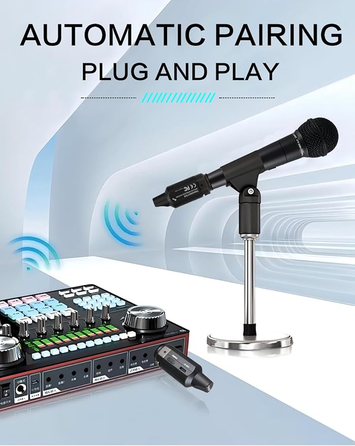 Aroma Wireless XLR Transmitter and Receiver, Professional UHF Wireless Microphone System for Stable Transmission, 7-Channel, 130ft Range, Mic Adapter for Dynamic Mic/Audio Mixer/PA/Church, ARC2