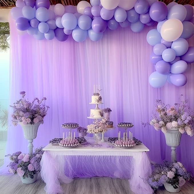 Lavender Tulle Backdrop Curtains for Parties Baby Shower Birthday Wedding 10ft X 8ft Sheer Backdrop Curtains for Butterfly Elephant Memaid Photoshoot Decorations 2 Panels 5ft x 8ft - Image 4