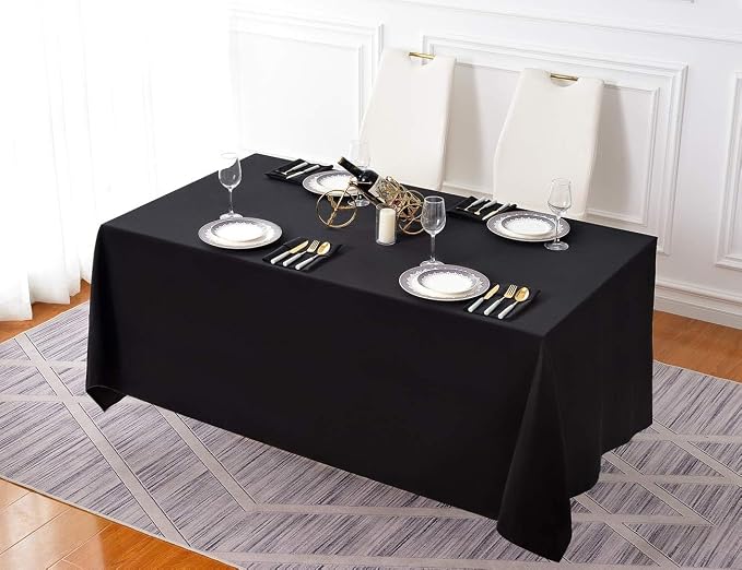 Surmente 5 Pack 90x132 Inch Black Tablecloth for 6-8 Foot Rectangle Tables | Dining Table Cover Protector, Wrinkle Free, Washable Polyester Fabric, 6ft Table Cloth for Wedding, Banquet, Restaurant - Image 4