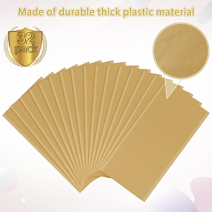 16 Pack Gold Plastic Tablecloth for Rectangle Tables, Premium Decorative Gold Disposable Table Cloths for Parties, Bulk Rectangle Party Table Cover for Birthday, Wedding, Anniversary, 54 x 108 Inch - Image 4