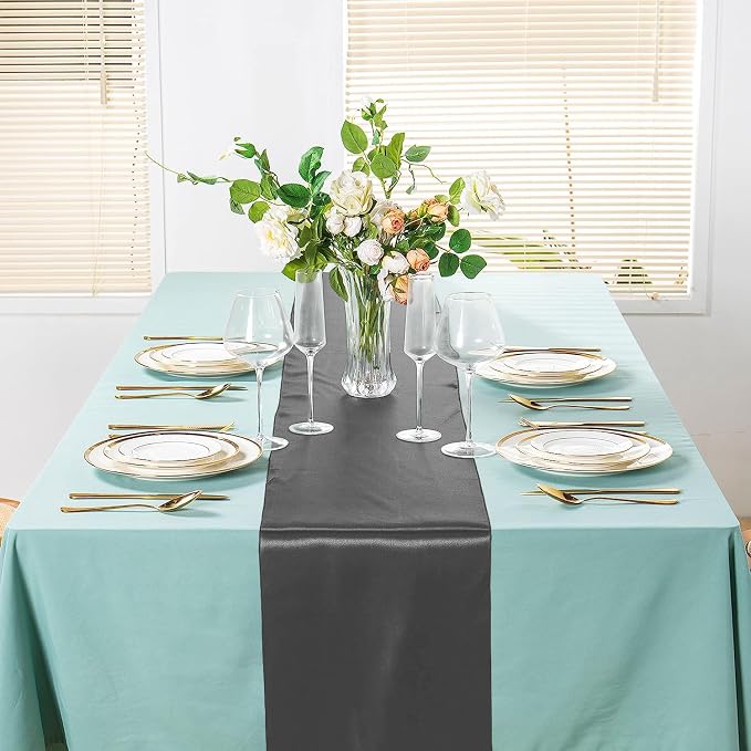 SI Pack of 10 Wedding 12 x 108 inch Satin Table Runner for Wedding, Decorations for Graduations, Engagements, Birthday Parties, Banquets, Runners fit Rectangle, Round Table - Grey - Image 4