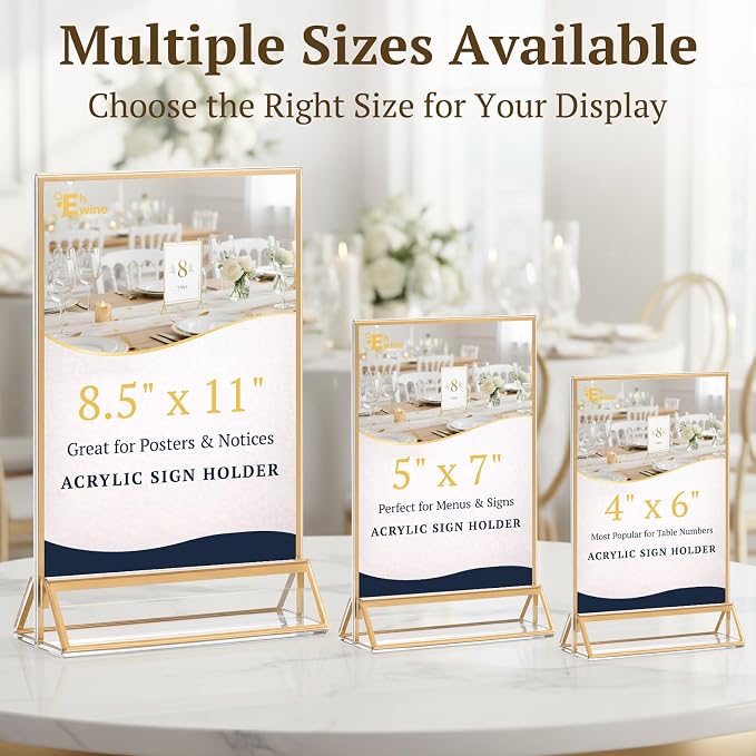 EHWINE 12 Pack Gold Acrylic Sign Holder 4x6 Double Sided Tabletop Stand | Clear Double-Sided Gold Acrylic Tabletop Display with Non-Slip Mats for Menus, Flyers, Weddings, Parties and Events - Image 8
