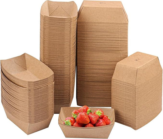 300 Pack Disposable Paper Food Boats, Grease Resistant Cardboard Food Boats, Disposable Cardboard Snack Trays for Burgers Fries Sandwiches Picnic Party and More, Brown by Unknown