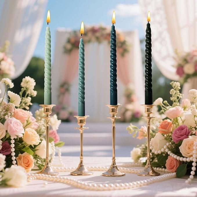 4 Pack 10 Inch Gradient Color Spiral Taper Candles for Wedding,Birthday,Christmas and Spring Home Decoration, Kitchen Twisted Candlesticks for Dinner Halloween,Thanksgiving (4, Green Series, 10 in)