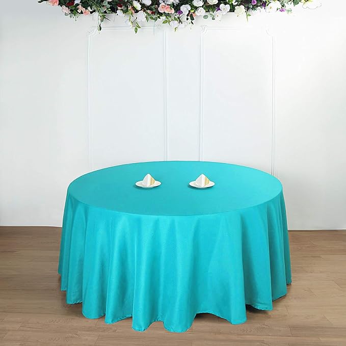 10 pcs 132 inch Turquoise Round Polyester Tablecloths Fabric Table Cover Linens | 132" Washable Fabric Table Cloth Covers for Wedding Party Polyester Reception Buffet Events Catering Dining Kitchen - Image 5