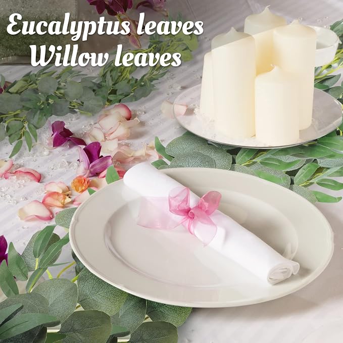 10 Pack Artificial Eucalyptus Garland with Willow Leaves 6.4 ft Artificial Greenery Vine Swag Faux Silver Dollar and Willow Leaves Garland for Wedding Table Runner Doorway Decoration Indoor Outdoor - Image 3