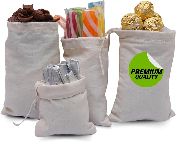 (3x4 in 25pcs) Single Drawstring Muslin Bags, Sachet Bags - Reusable & Washable Cotton Spice Bags for Cooking, Ideal Kitchen & Grocery Storage cloth bags, Reusable Produce Bags by EcoGreenTextiles