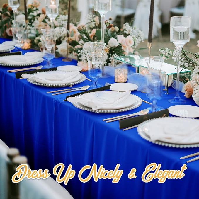 BRILLMAX 4 Pack Royal Blue Tablecloths 90x156 Inch for 8ft Rectangle Tables | 150 GSM Polyester Fabric, Floor Length Drop, Water, Stain & Wrinkle Resistant Cloth Cover for Wedding Reception Banquet Party - Image 8