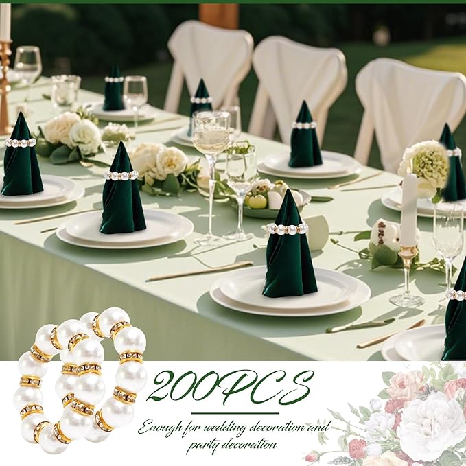100 Pcs Pearl Napkin Rings, Exquisite Gold Napkin Rings Bulk, Suitable for Table Decorations for Weddings, Family Parties, Engagements, Christmas, and Other Occasions
