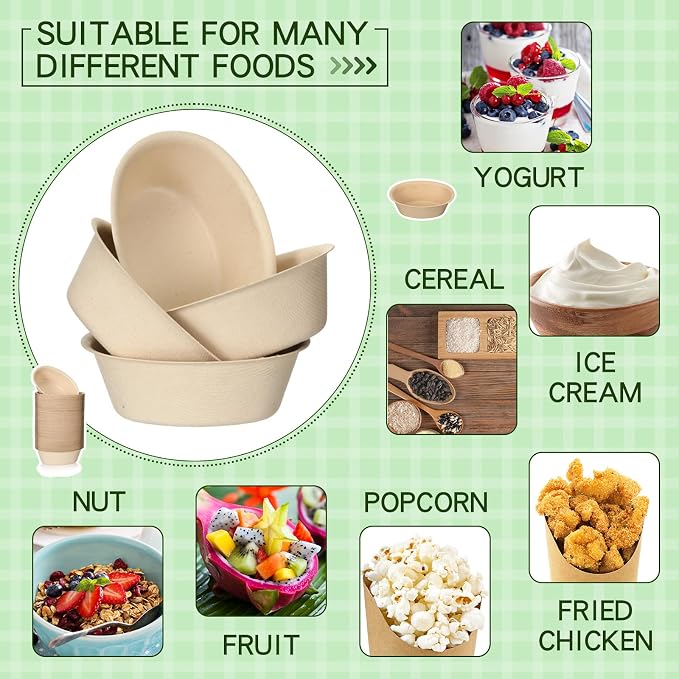 Dandat 6 oz Disposable Paper Bowls Bulk Small Bagasse Dessert Bowls for Ice Cream Soup Salad Pasta Party Supplies Picnic Banquet Barbecues Pet Food(Brown,250 Pcs) - Image 5
