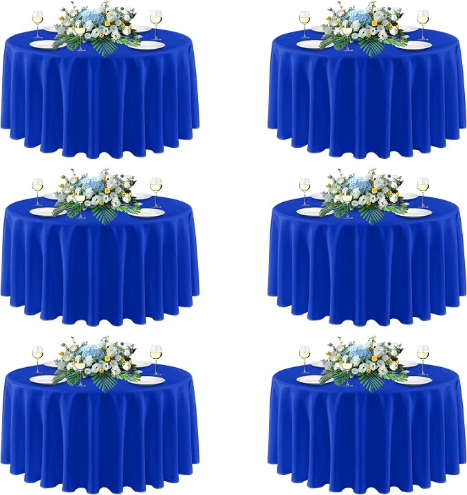 sancua Royal Blue Round Tablecloths 120 Inch(Fit 48-96 Inch Tables), 6 Pack | Circle Fabric Table Cloths for Wedding Party Banquet Birthday, Washable Polyester Covers by sancua