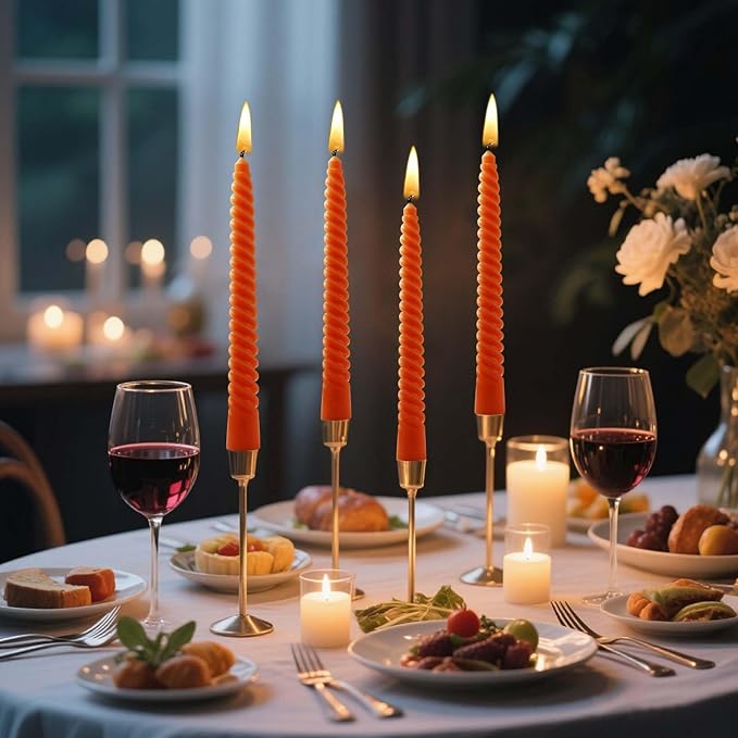 4 Pcs8 Inch Fall Orange Gradient Color Taper Candles,Wedding,Birthday Party,Christmas and Spring Home Decoration, Twisted Candlesticks for Dinner Halloween,Thanksgiving (4, Orange, 8 in)
