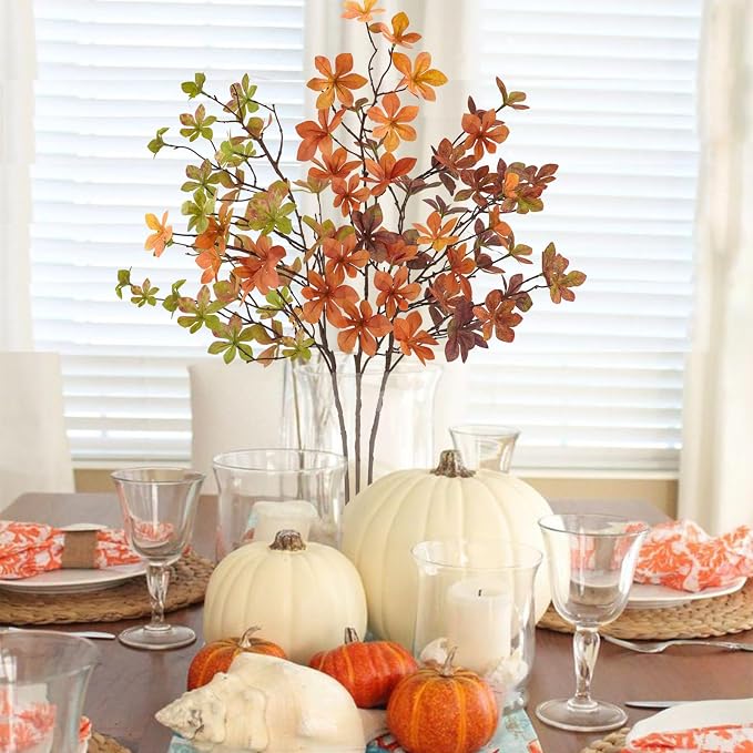 3 Pcs Fall Faux Greenery Stems, Artificial Fall Stem Branches Autumn Leaves with Stems Faux Fall Plants for Vase Home Festival Centerpieces Thanksgiving Fall Decor - Image 5