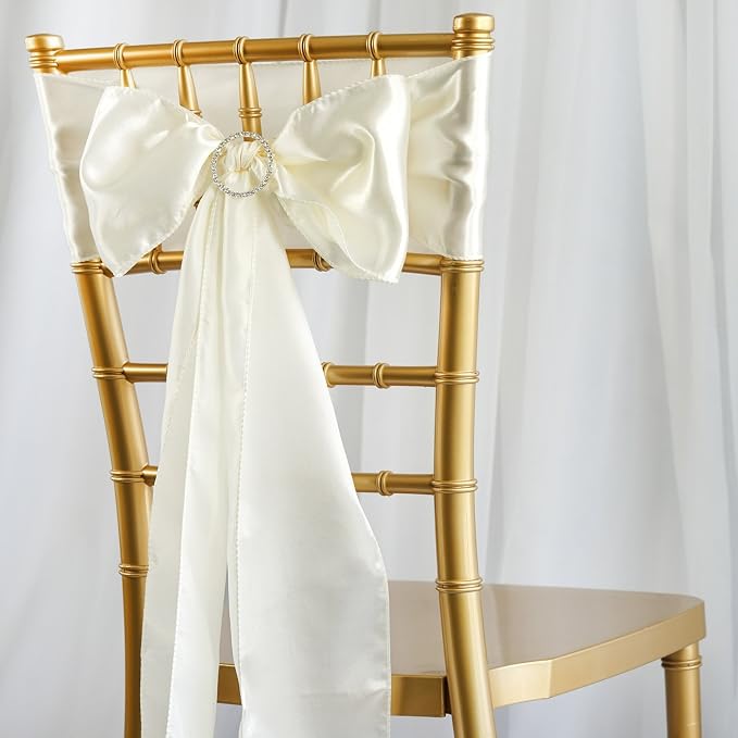 Balsa Circle 10 Ivory Satin Elegant Chair Cover Bows Sashes Wedding Banquet Decorations Party Supplies Engagement Events Reception - Image 3
