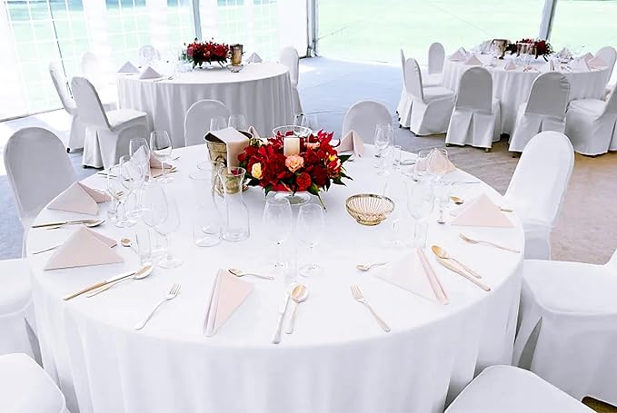 12 Packs 120 Inch White Round Polyester Tablecloths | Table Cover for Round Tables, Stain and Wrinkle Resistant Washable Table Cloth, Perfect for Wedding Banquet Parties - Image 6
