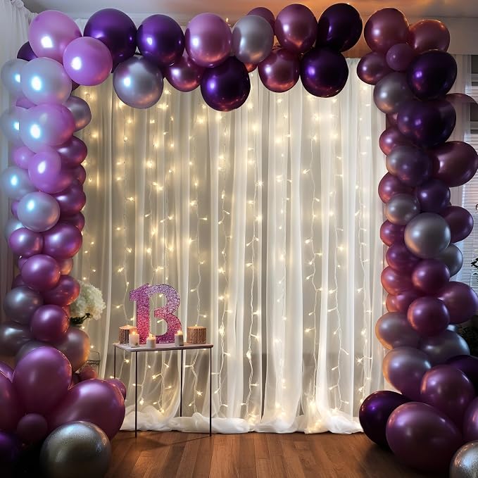 20ft x 10ft White Backdrop Curtain with Lights String for Parties, Sheer Tulle Wedding Photo Backdrops Drapes for Baby Shower Birthday Party Decorations Background for Photography - Image 3