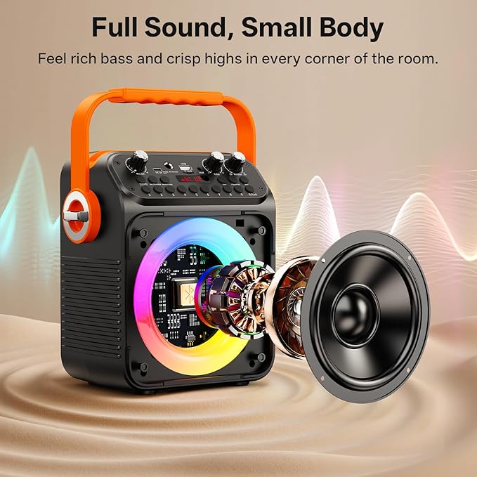 Karaoke Machine, Portable Bluetooth Karaoke Speaker with 2 Wireless Microphones for Adults, PA System with Echo Adjustment, LED Lights, Supports USB/TF/REC/FM/AUX, for Home Party, Outdoor