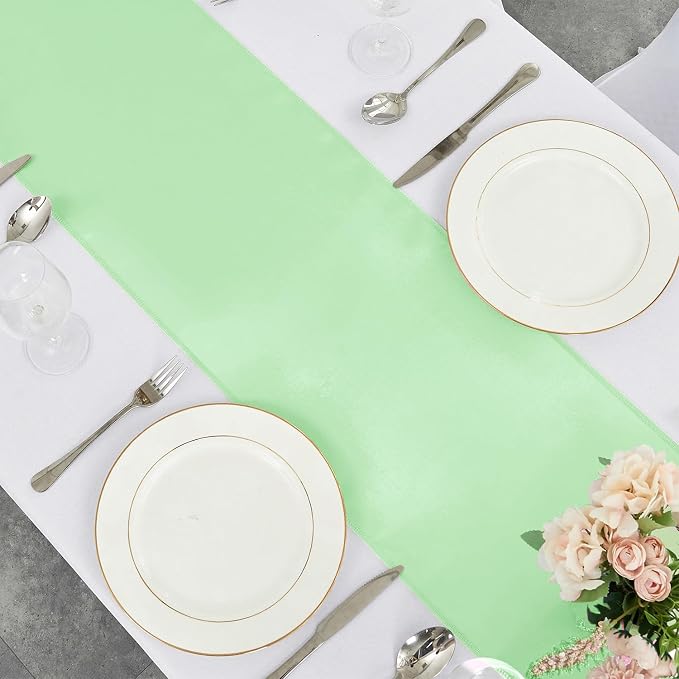4-Pack Mint Green Satin Table Runner 12 x 108 Inch Long Fuchsia Bright and Smooth Silk Fabric Table Runner for Wedding Banquet Birthday Party Decoration - Image 4