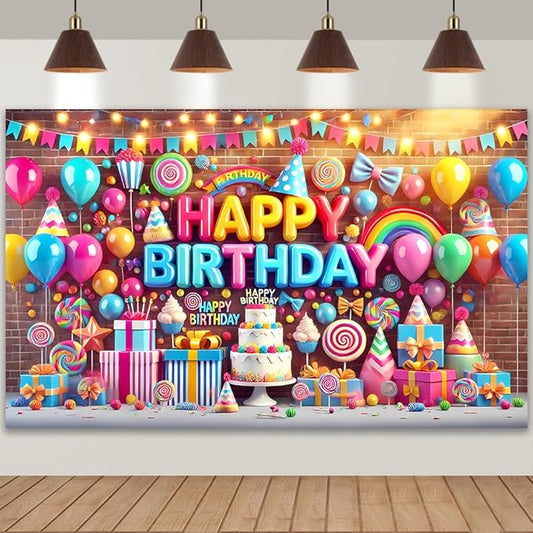 Colorful Birthday Party Backdrop Bright Happy Birthday Banner Vivid Photography Background for Kids Teens Party Supplies 70.8 x 47.2 Inch