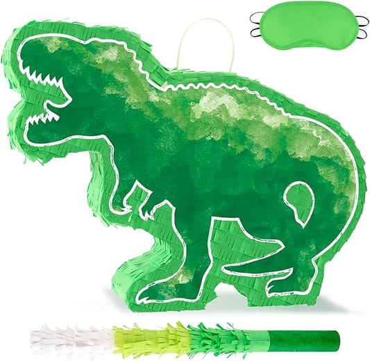 WERNNSAI Dinosaur Piñata - Watercolor Green Dinosaur Piñata Birthday Piñata with Stick and Blindfold for Kids Birthday Party Game Classroom Activity Dinosaur Themed Party Decor 16.9’’ x 12.9’’ x 3.1”