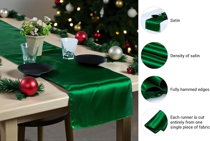 VDS Pack of 25 Satin Table Runners Charmeuse Sateen Silk Centerpiece Cloth Linen for Wedding Birthday Graduation Engagement Ceremony Event Party Banquet Table Decoration (12x108 inch)(Green) - Image 6