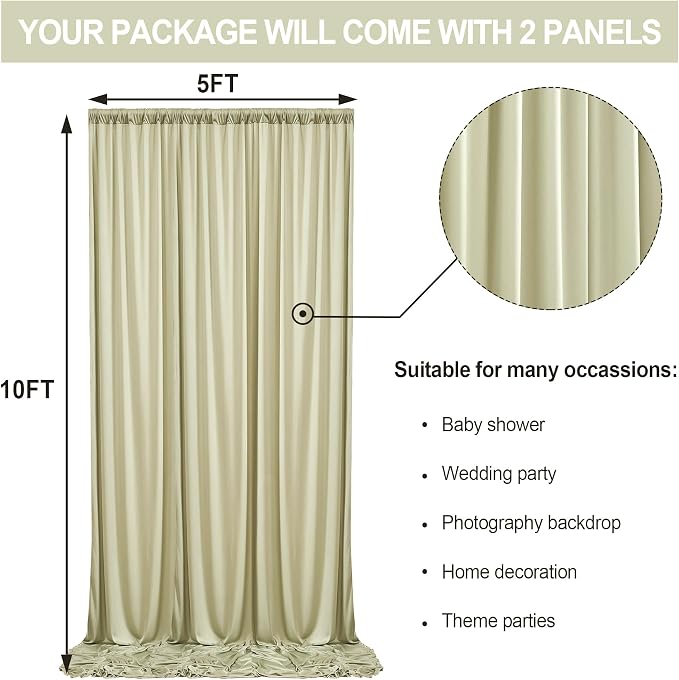 10 ft x 10 ft Wrinkle Free Light Green Backdrop Curtain for Parties, Thick Green Polyester Photo Backdrop Drapes for Baby Shower Wedding Engagement Birthday Party Backdrop Stand,5ft x 10ft 2 Panels - Image 5