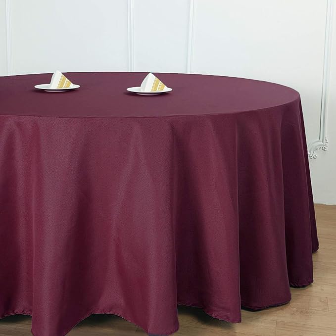 10 pcs 132 inch Burgundy Round Polyester Tablecloths Fabric Table Cover Linens | 132" Washable Fabric Table Cloth Covers for Wedding Party Polyester Reception Buffet Events Catering Dining Kitchen - Image 7