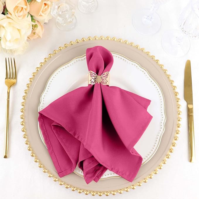 Efavormart Premium Cloth Napkins Set of 50, 17x17 Inch Fuchsia Seamless Dinner Napkins, Washable Linen Table Napkin Cloth with Hemmed Edges for Weddings, Party and Banquet by efavormart