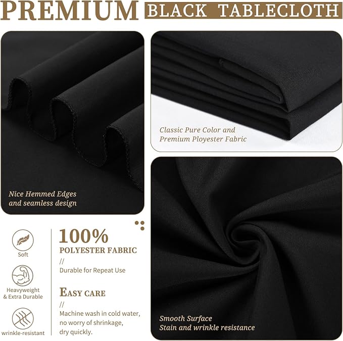 Showgeous 12 Pack Black Polyester 60x102 Inch Tablecloths | Soft polyester, wrinkle resistant, fade resistant, smooth finish, fine stitching, folded hems, reusable, machine washable - Image 4