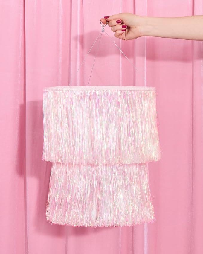 xo, Fetti White Iridescent Fringe Tinsel Chandelier, 16" | Bachelorette Party Decorations, Birthday Photo Booth Supplies, Y2K Bday Decor, Sparkly Backdrop